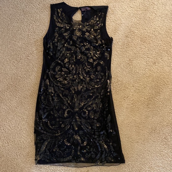 NEW HALE BOB BLACK SEQUIN DRESS LIGHT KNIT BACK SLEEVELESS LINED FRONT PATTERN - Picture 3 of 11
